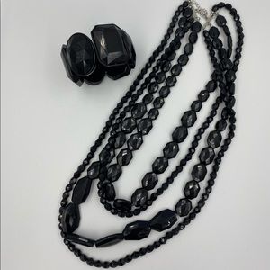 Macy’s Black Beaded Necklace and Bracelet Set